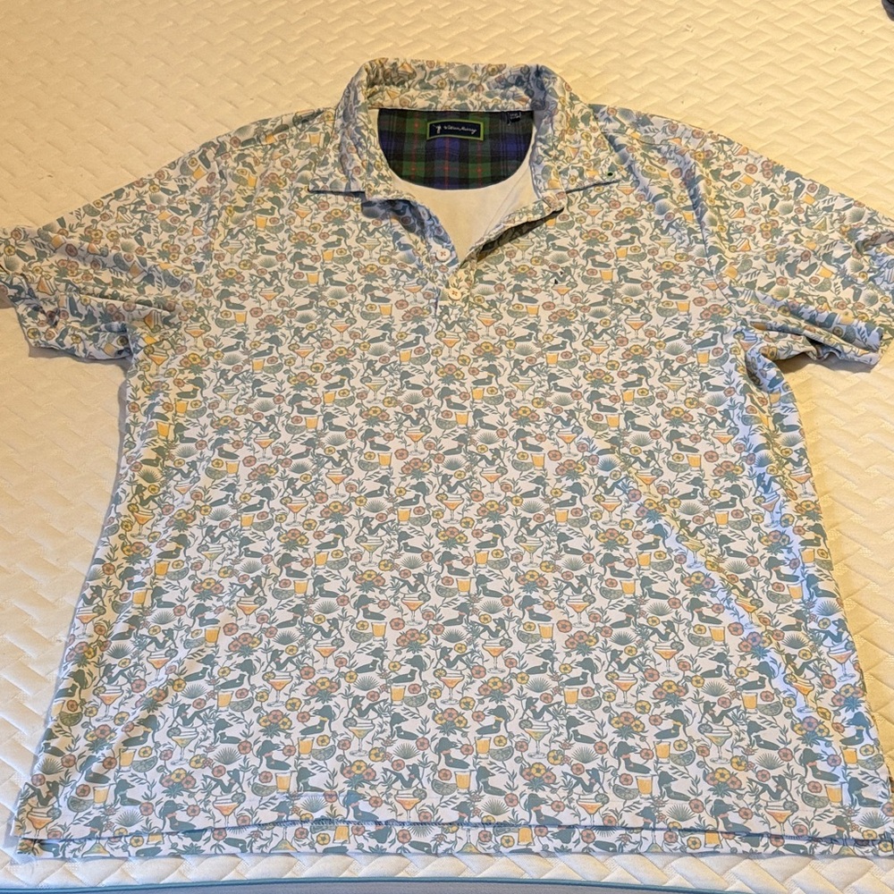 William Murray Golf Blue and Yellow Floral Polo